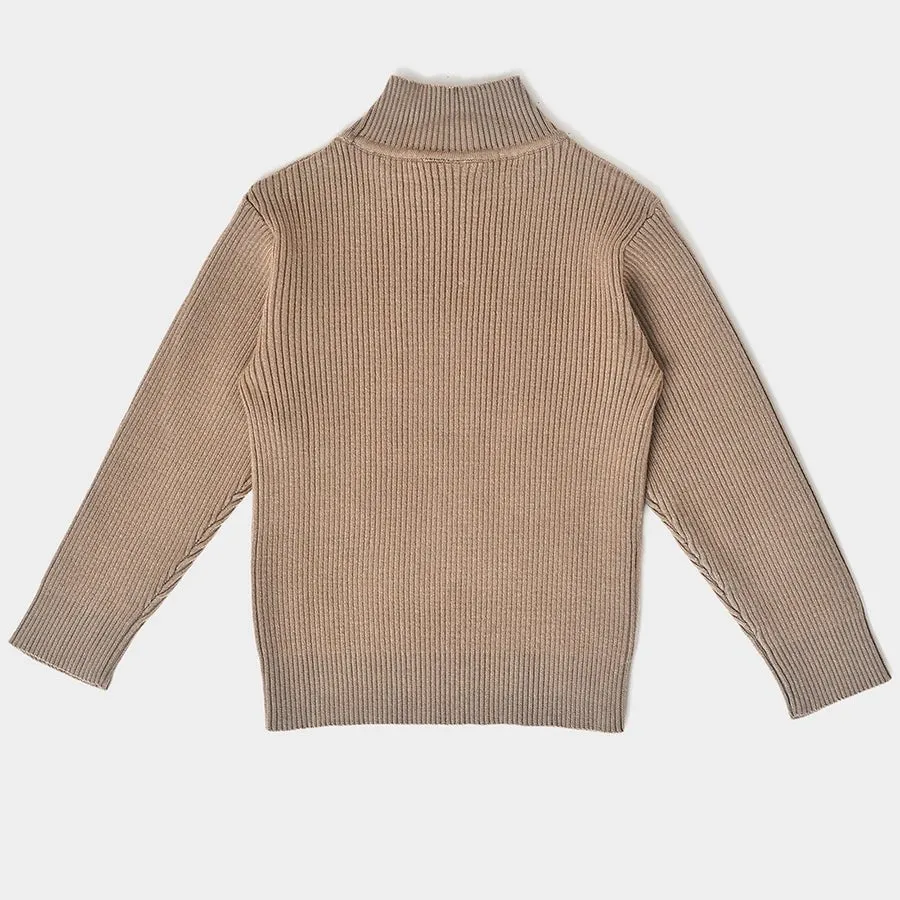 Misty Knitted Thermal Brown Top with Turtle Neck