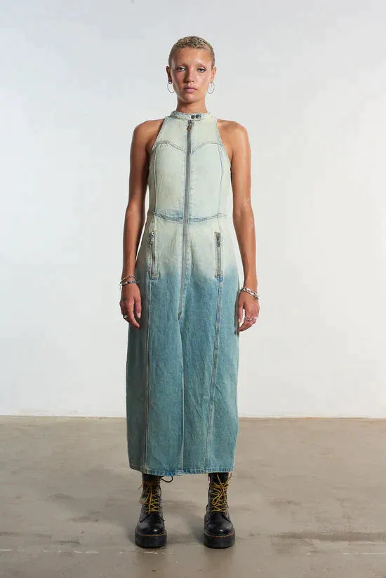MOTOR DIRTY WASH DENIM MAXI DRESS