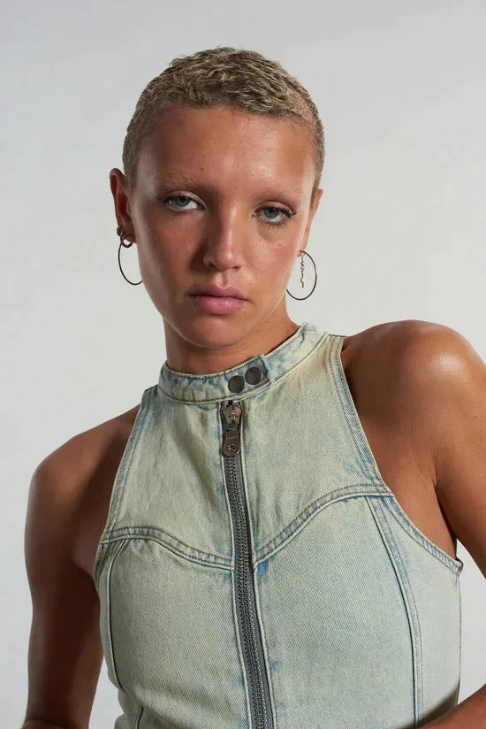 MOTOR DIRTY WASH DENIM MAXI DRESS