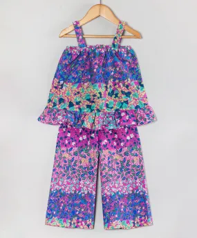 MULTI FLORAL COORD SET WITH FRONT OPENING AND SHOULDER STRAPS