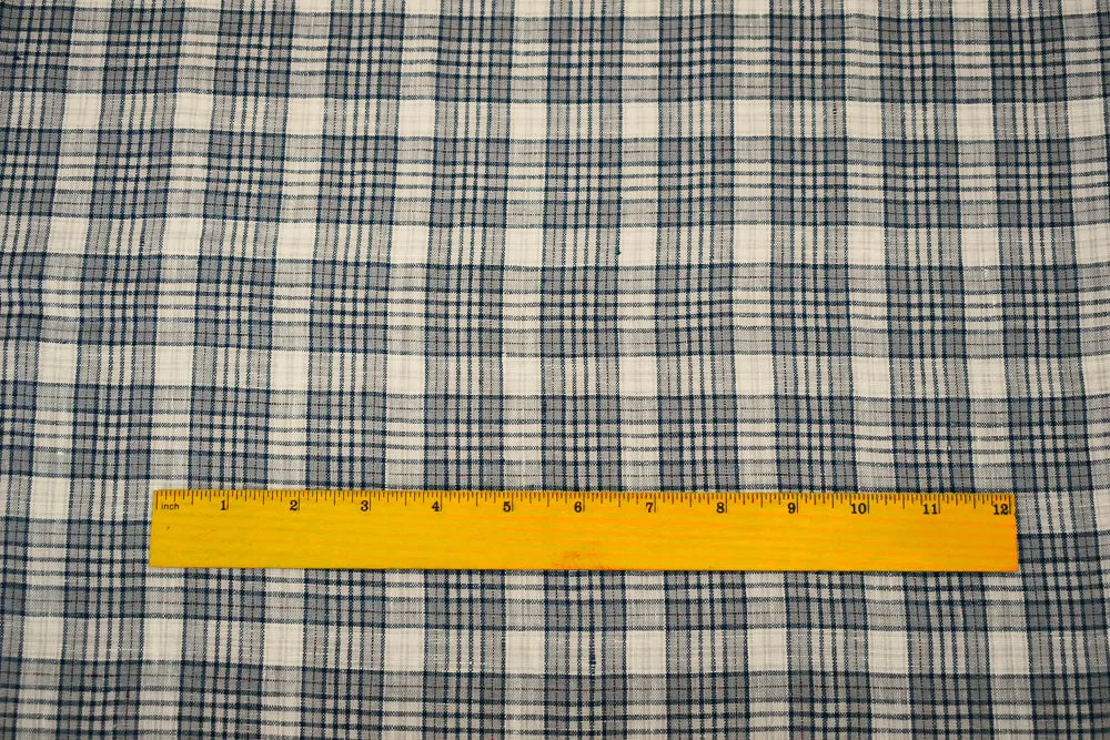 Navy-Red-White Moygashel Washed Plaid Irish Linen Fabric
