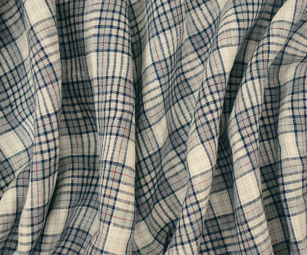 Navy-Red-White Moygashel Washed Plaid Irish Linen Fabric