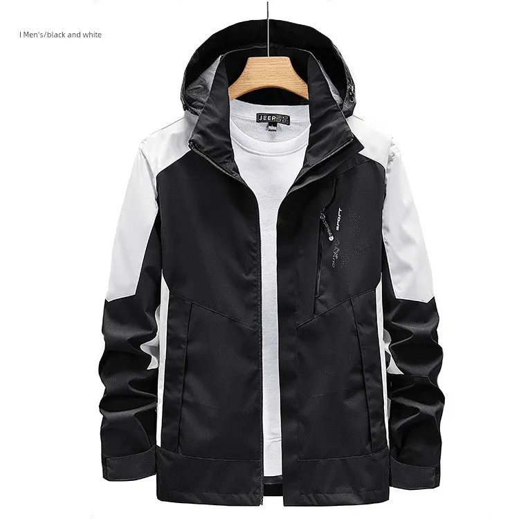 Outdoor Shell Jacket Men's Autumn Fashion Brand plus Size Army Green Outwear Single Layer Color Matching Windproof Women's Mountaineering Clothing
