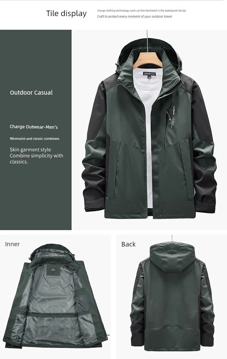 Outdoor Shell Jacket Men's Autumn Fashion Brand plus Size Army Green Outwear Single Layer Color Matching Windproof Women's Mountaineering Clothing