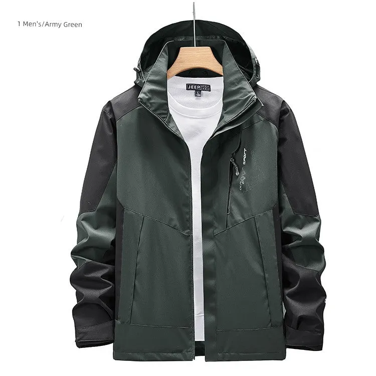 Outdoor Shell Jacket Men's Autumn Fashion Brand plus Size Army Green Outwear Single Layer Color Matching Windproof Women's Mountaineering Clothing