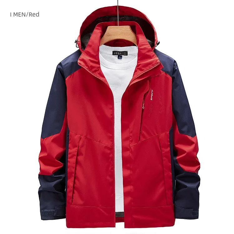 Outdoor Shell Jacket Men's Autumn Fashion Brand plus Size Army Green Outwear Single Layer Color Matching Windproof Women's Mountaineering Clothing