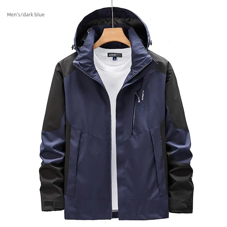 Outdoor Shell Jacket Men's Autumn Fashion Brand plus Size Army Green Outwear Single Layer Color Matching Windproof Women's Mountaineering Clothing