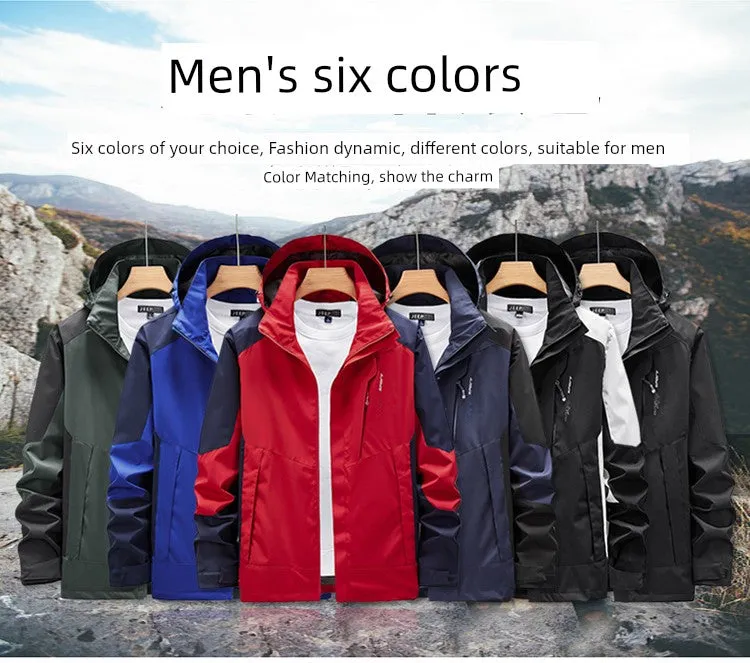 Outdoor Shell Jacket Men's Autumn Fashion Brand plus Size Army Green Outwear Single Layer Color Matching Windproof Women's Mountaineering Clothing