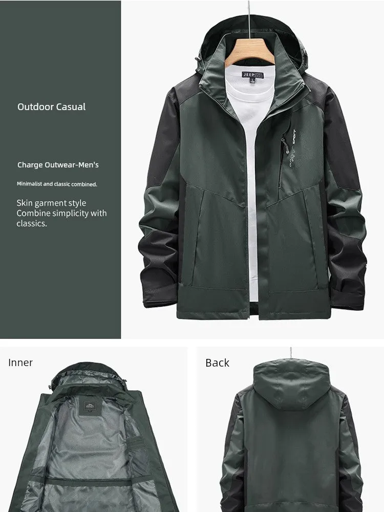 Outdoor Shell Jacket Men's Autumn Fashion Brand plus Size Army Green Outwear Single Layer Color Matching Windproof Women's Mountaineering Clothing