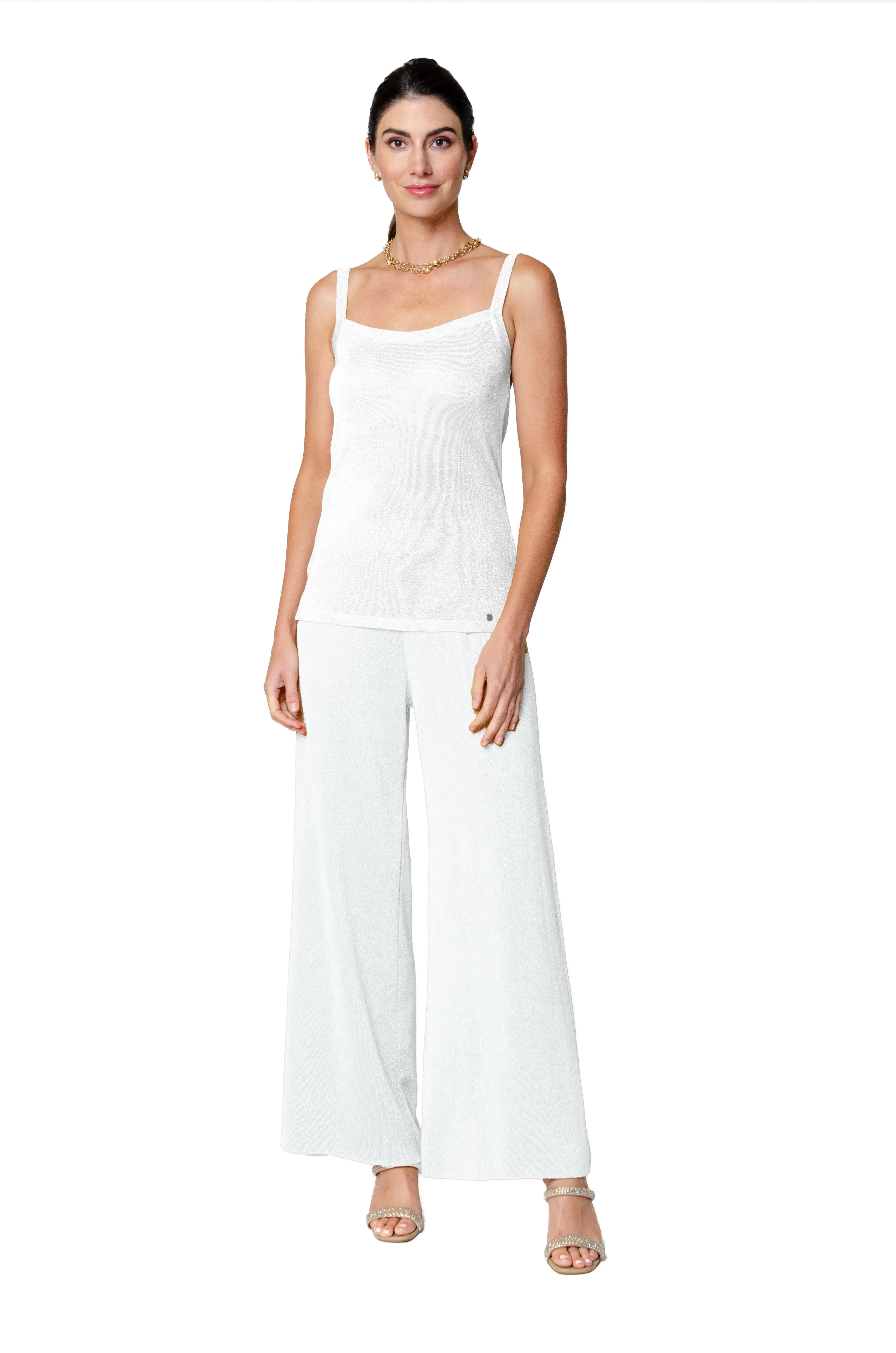 Paola Wide Leg Shimmery Pant - Silver White