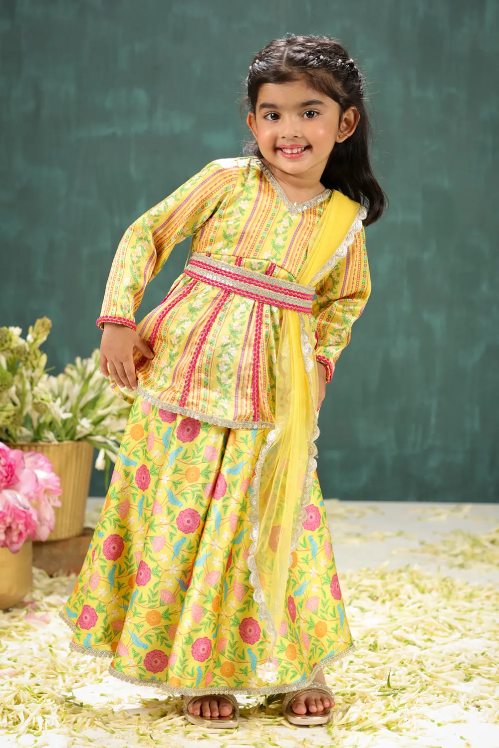 Peela Coordinated Stripe and Aloral Print Sharara Set