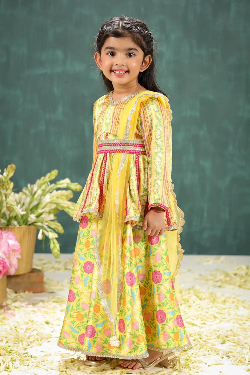 Peela Coordinated Stripe and Aloral Print Sharara Set