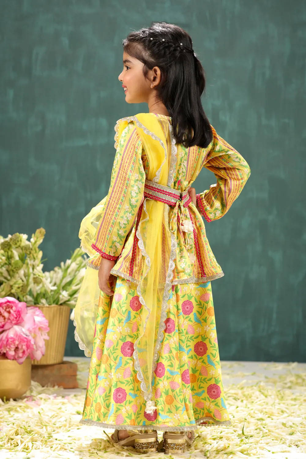 Peela Coordinated Stripe and Aloral Print Sharara Set