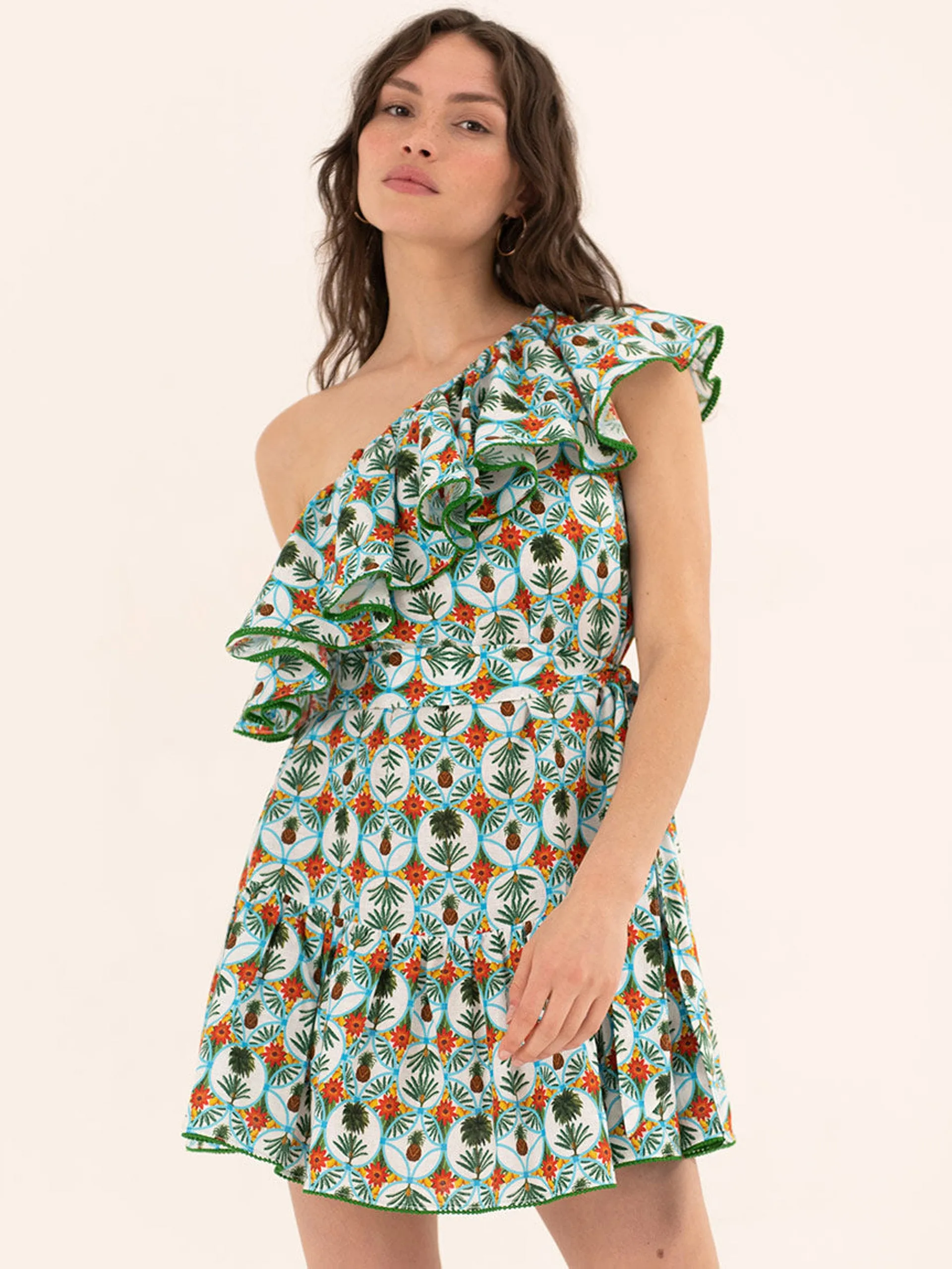 Pietra linen mini dress in Palm white