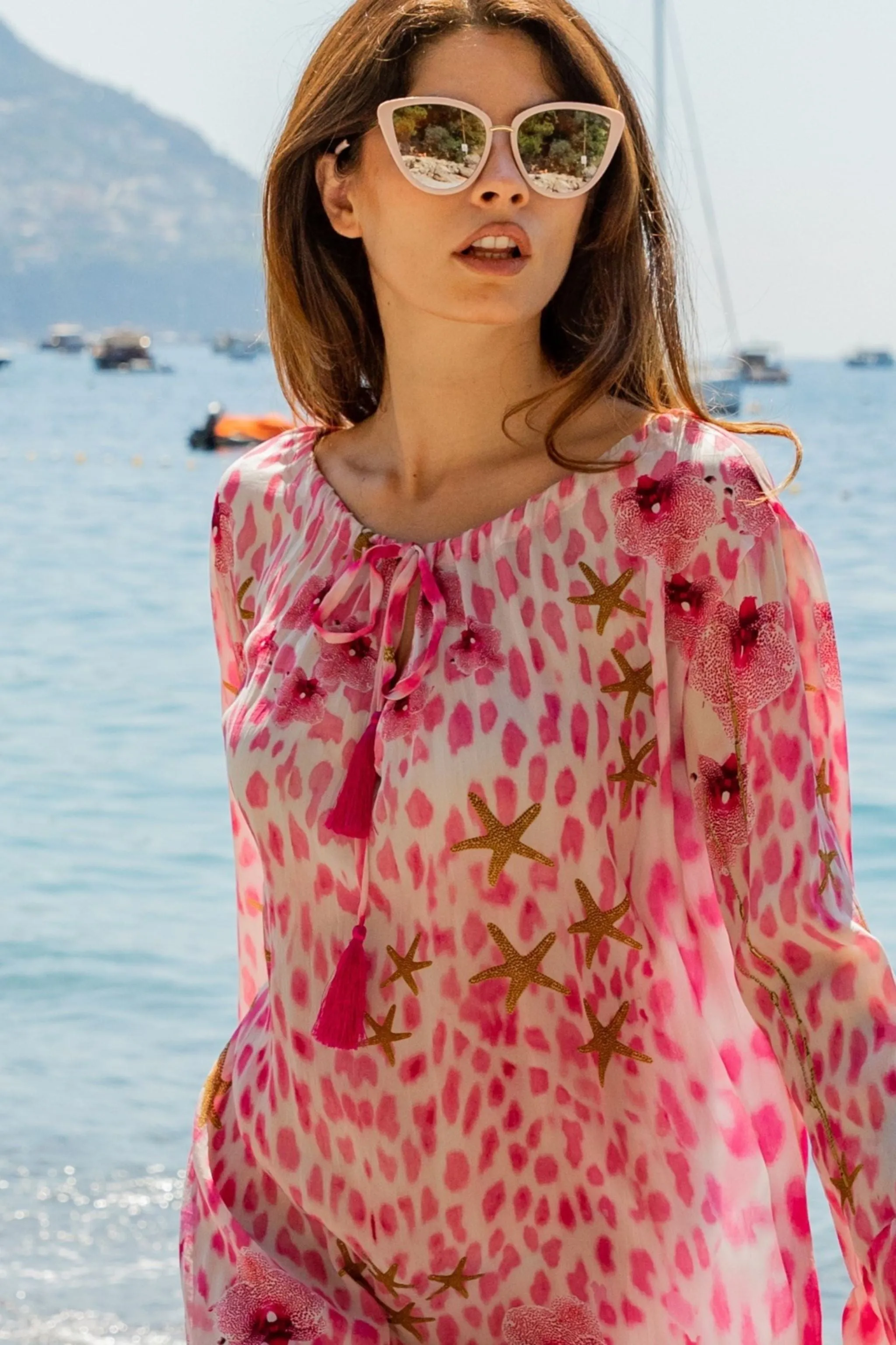 Pink Plus Size Animal Print Silk Knee Length Dress