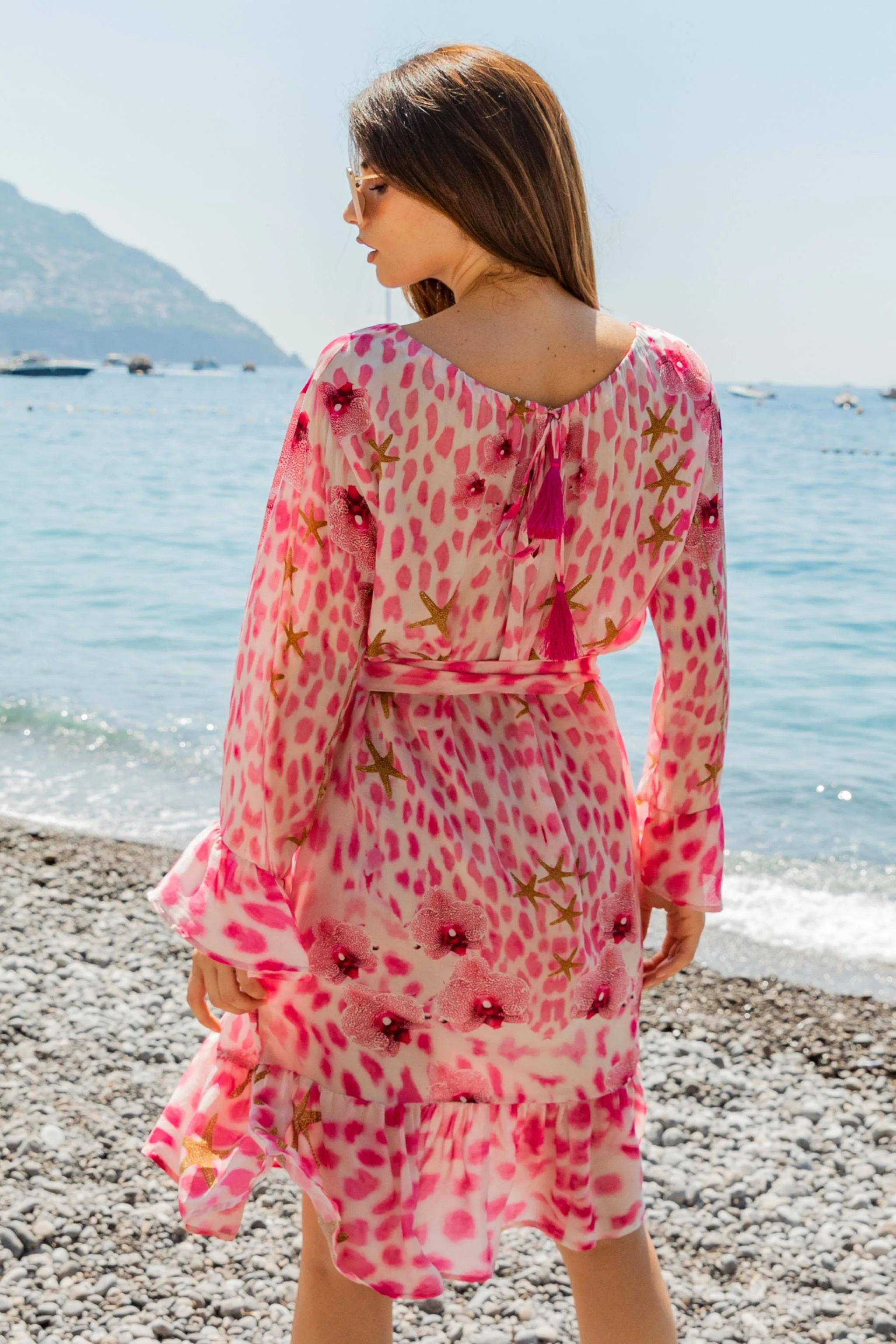 Pink Plus Size Animal Print Silk Knee Length Dress