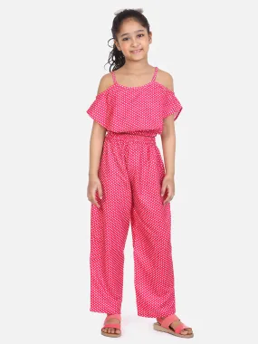 Pink Polka Off Shoulder Coordinated Pant Set