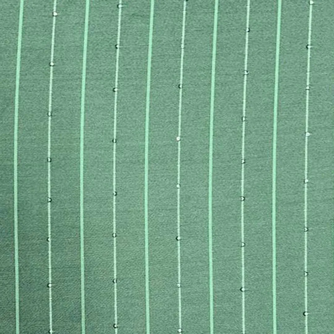 Pista Green Stripes Butti Rangila Sequence Silk Fabric (Wholesale)