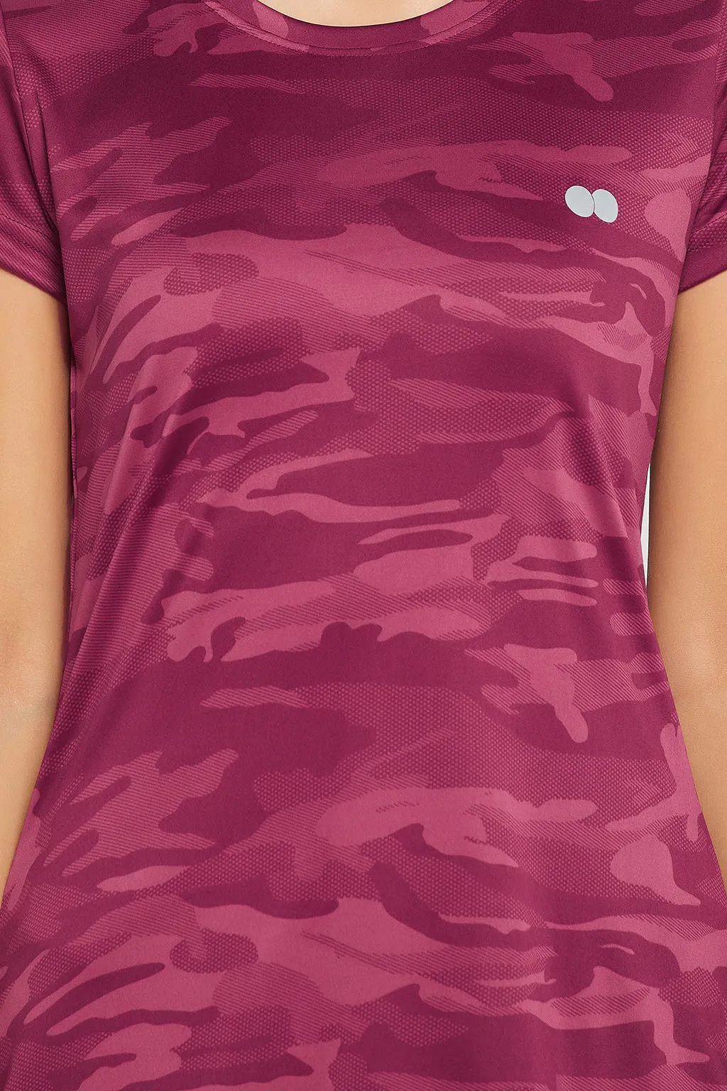 Plum Colour Polyester & Spandex Camouflage Print T-Shirt