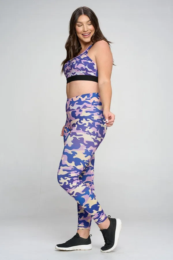 Plus Size Purple Camo Active Set