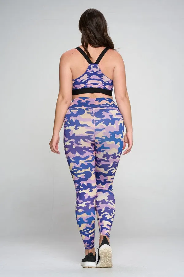 Plus Size Purple Camo Active Set