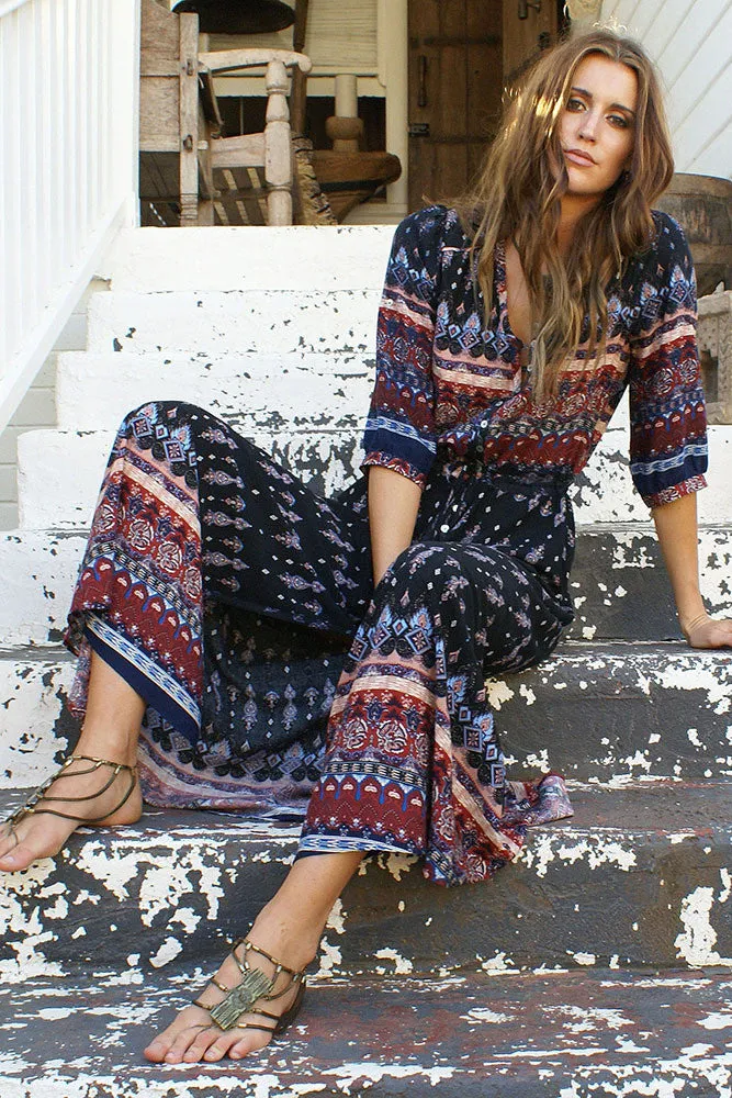 Print 3/4 Sleeves Bohemian Beach Dress