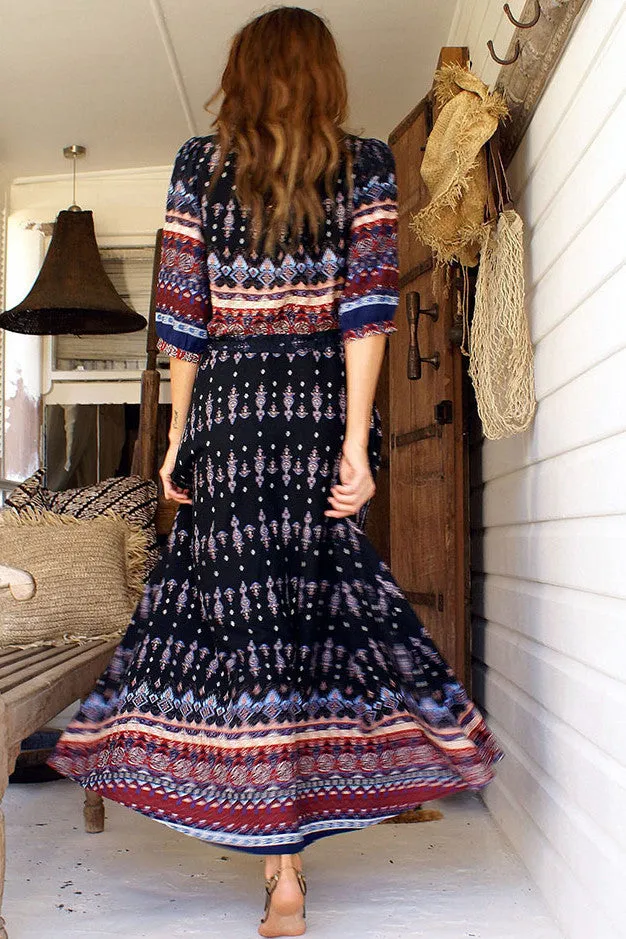 Print 3/4 Sleeves Bohemian Beach Dress