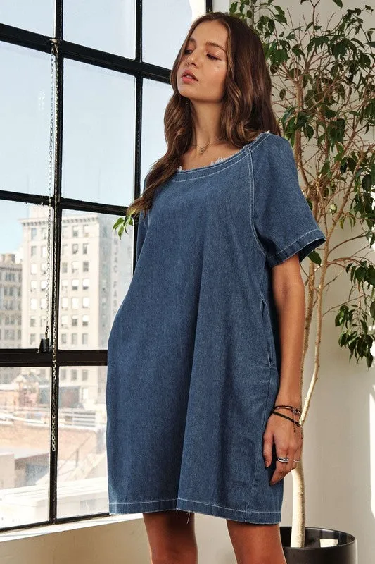 Raw Hem Mini Denim Dress