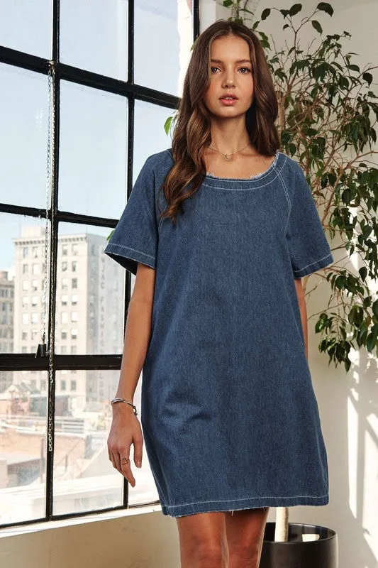 Raw Hem Mini Denim Dress