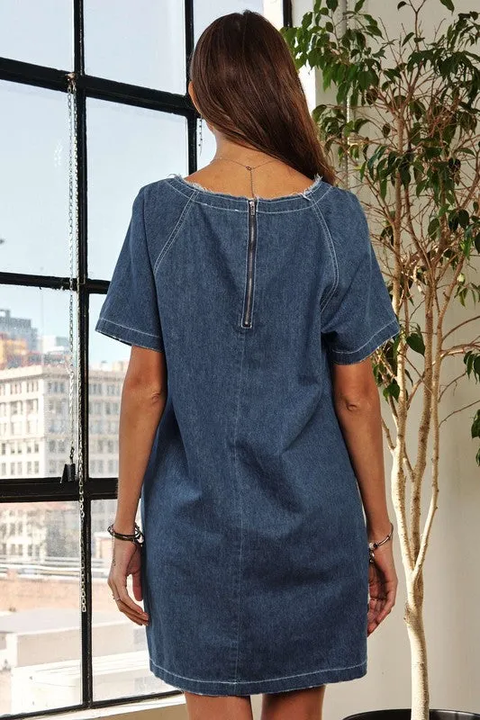Raw Hem Mini Denim Dress