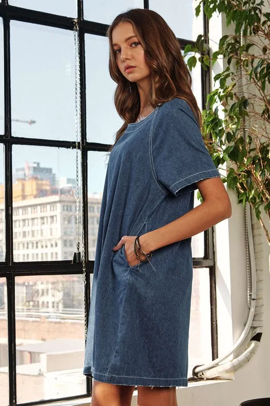 Raw Hem Mini Denim Dress