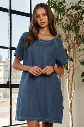 Raw Hem Mini Denim Dress
