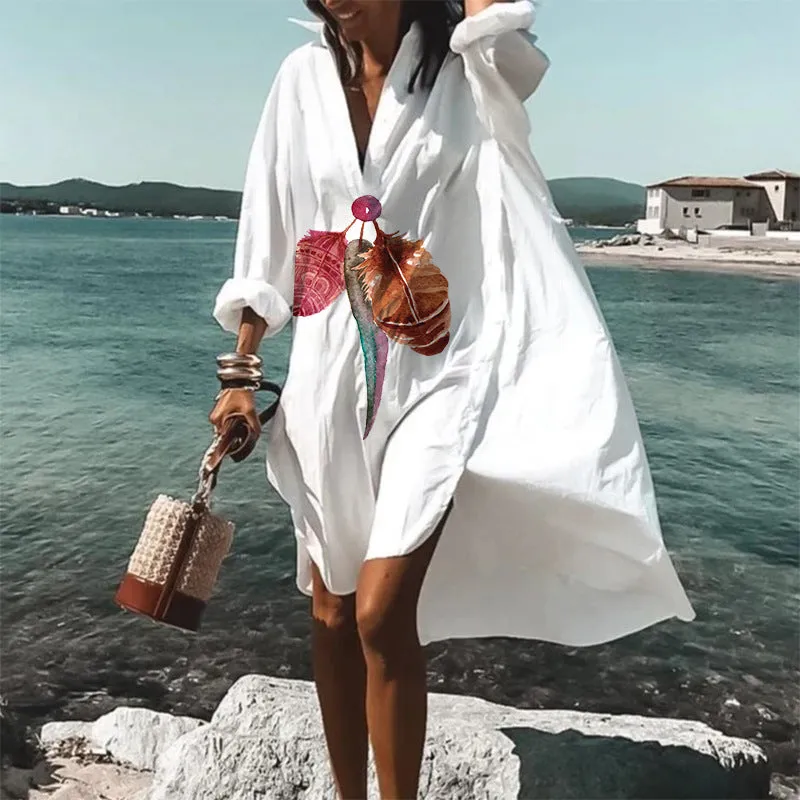 Relaxed Long Sleeve Bohemian Print Maxi Dress