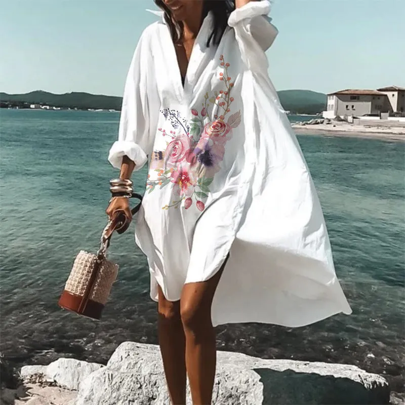 Relaxed Long Sleeve Bohemian Print Maxi Dress