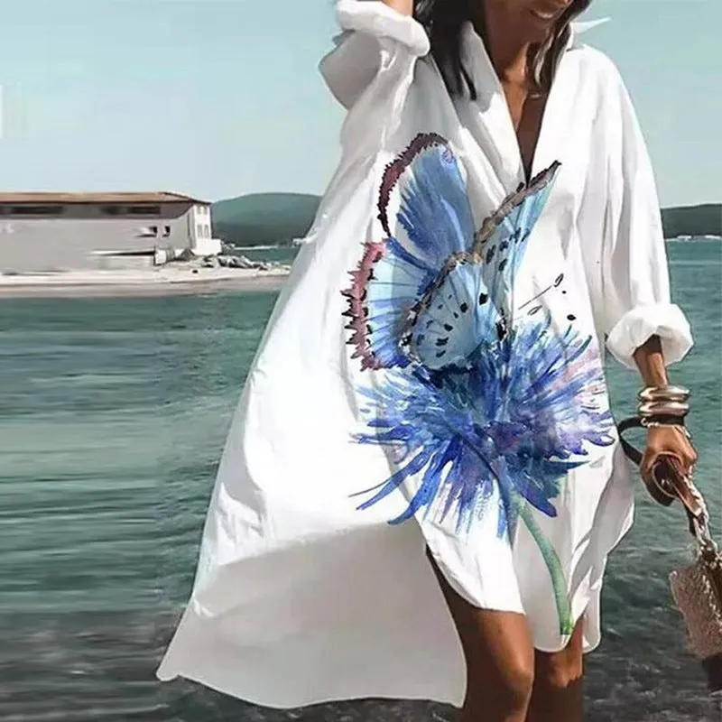 Relaxed Long Sleeve Bohemian Print Maxi Dress