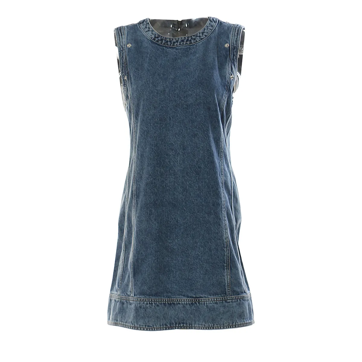Round Neck Denim Patchwork Contrast Piled Sleeves Dress