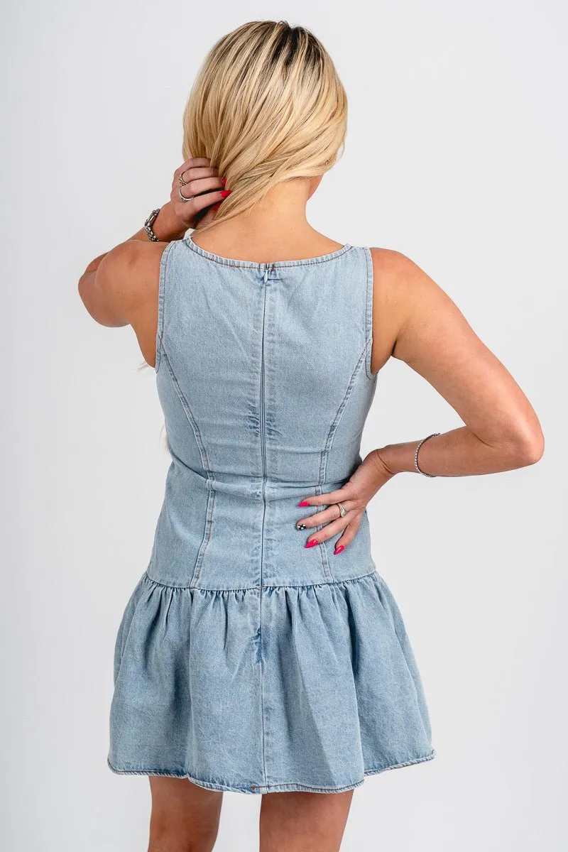 Ruffle denim dress light denim