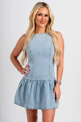 Ruffle denim dress light denim