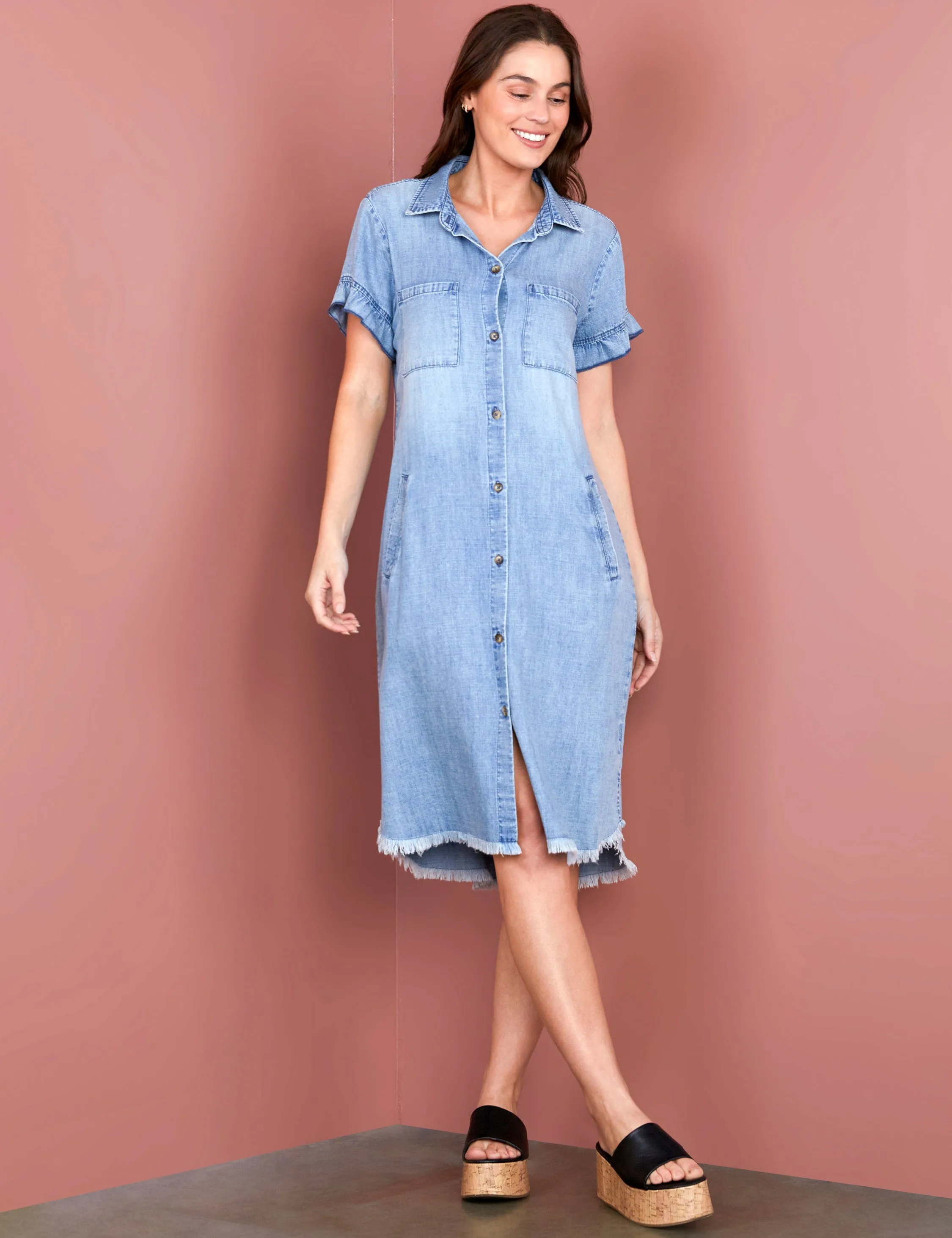 Ruffle Denim Dress