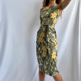 Sage floral wrap midi