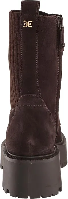 Sam Edelman Evina Chocolate Brown Lace Up Rounded Toe Chunky Heeled Ankle Boots