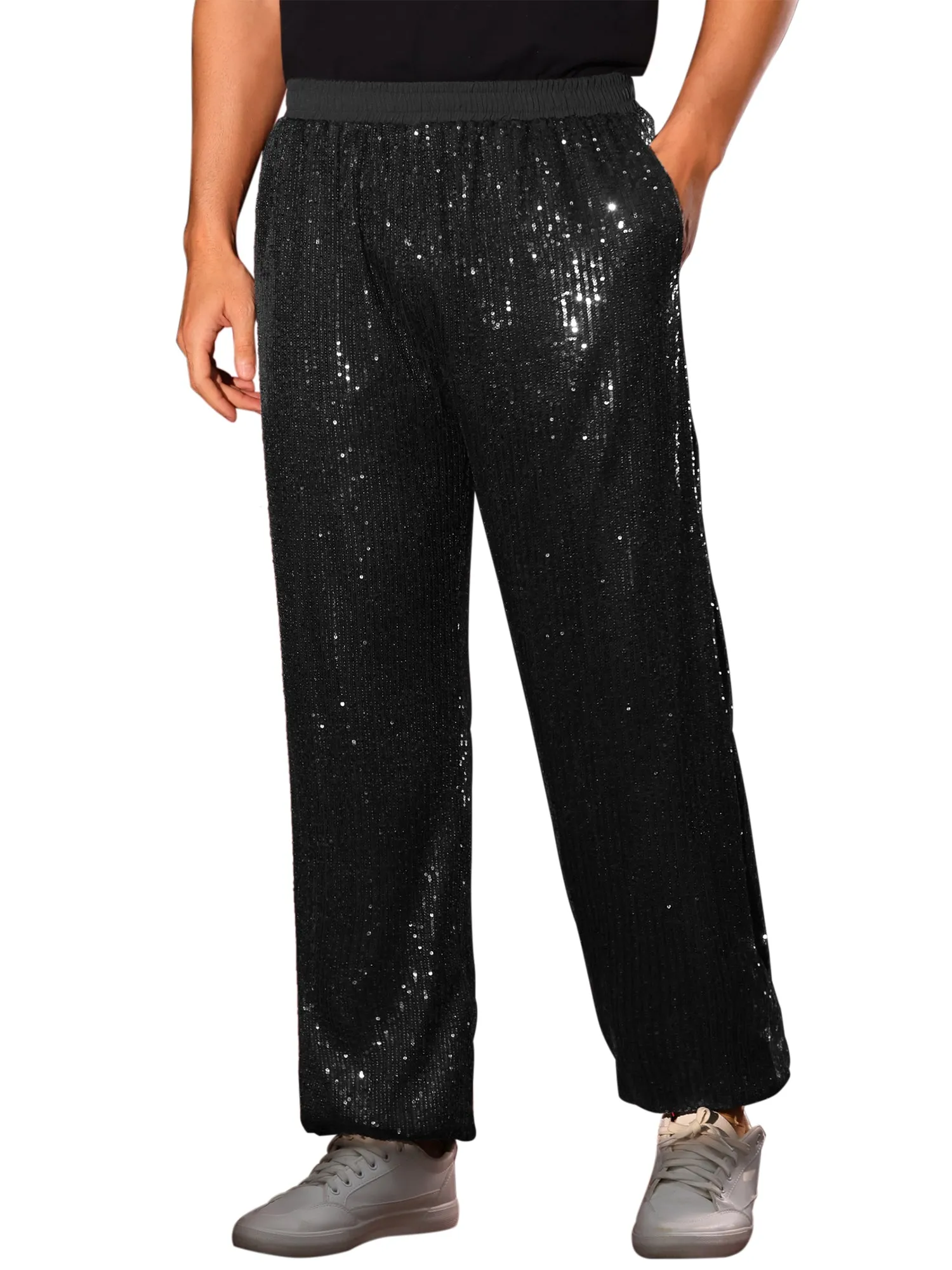 Sequin Pants for Men's Elastic Waist 70s Disco Costume Night Club Metallic Shiny Party Trousers
