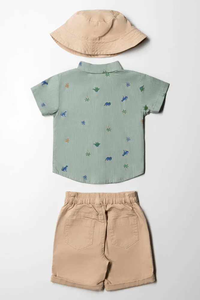 Short And Shirt Set Green And Natural