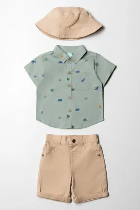 Short And Shirt Set Green And Natural