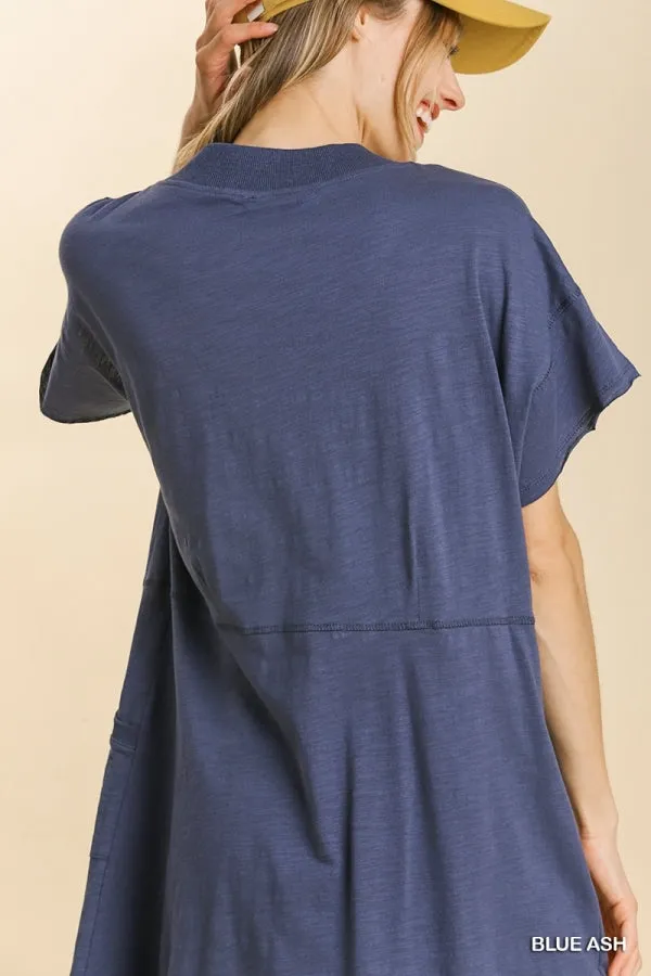 Short Sleeved V-Neck Midi Porkchop Pockets Dress