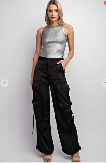 Silver Metallic Sleevless Ribbed Knit Tank