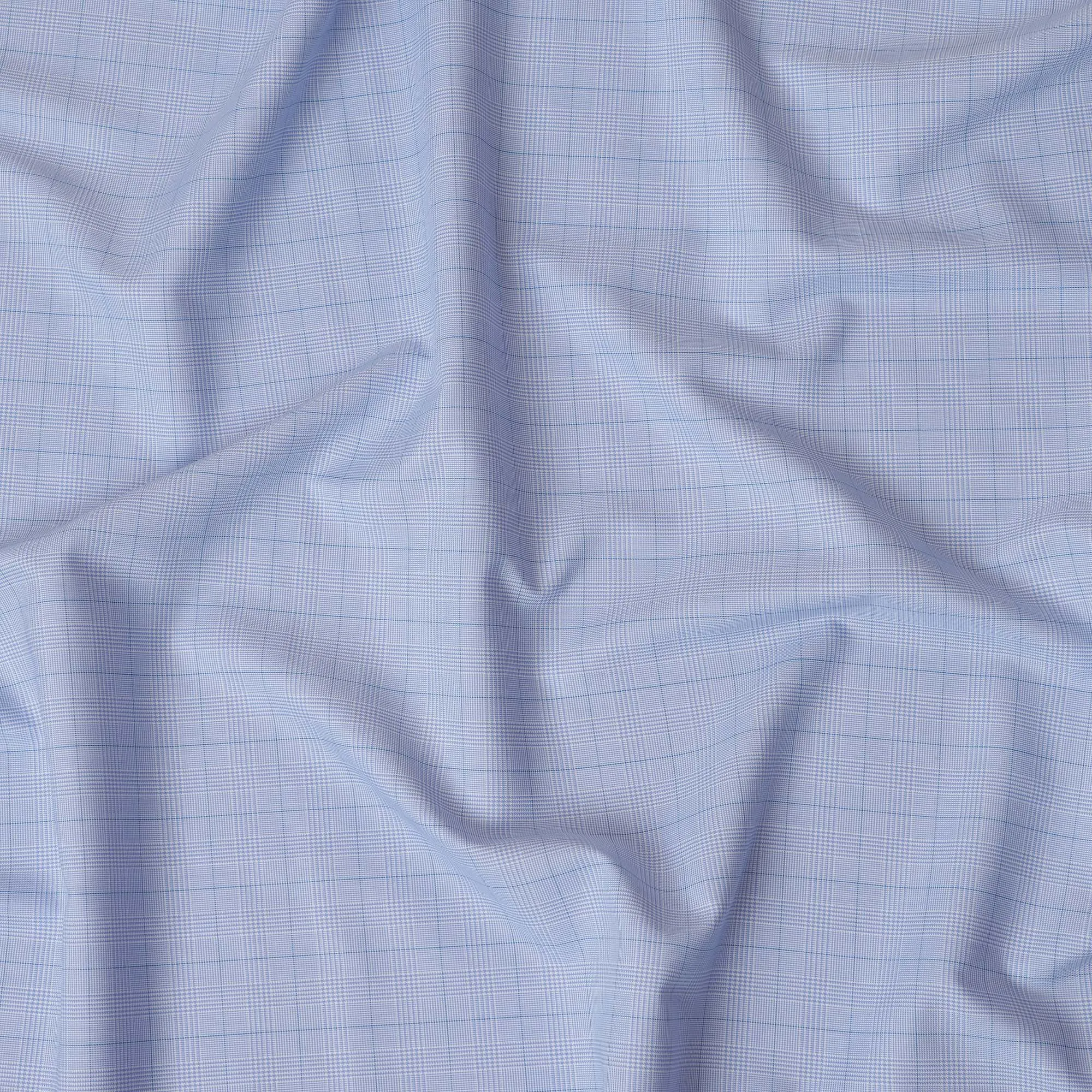 Sky Blue & Navy Windowpane Checkered 100% Cotton Shirting Fabric, 150 cm Width, Made in Italy-D20504