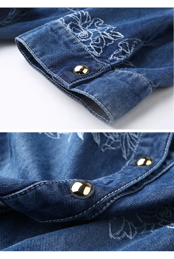 Slim-fit Embroidered Denim Mini Dress (Plus size)