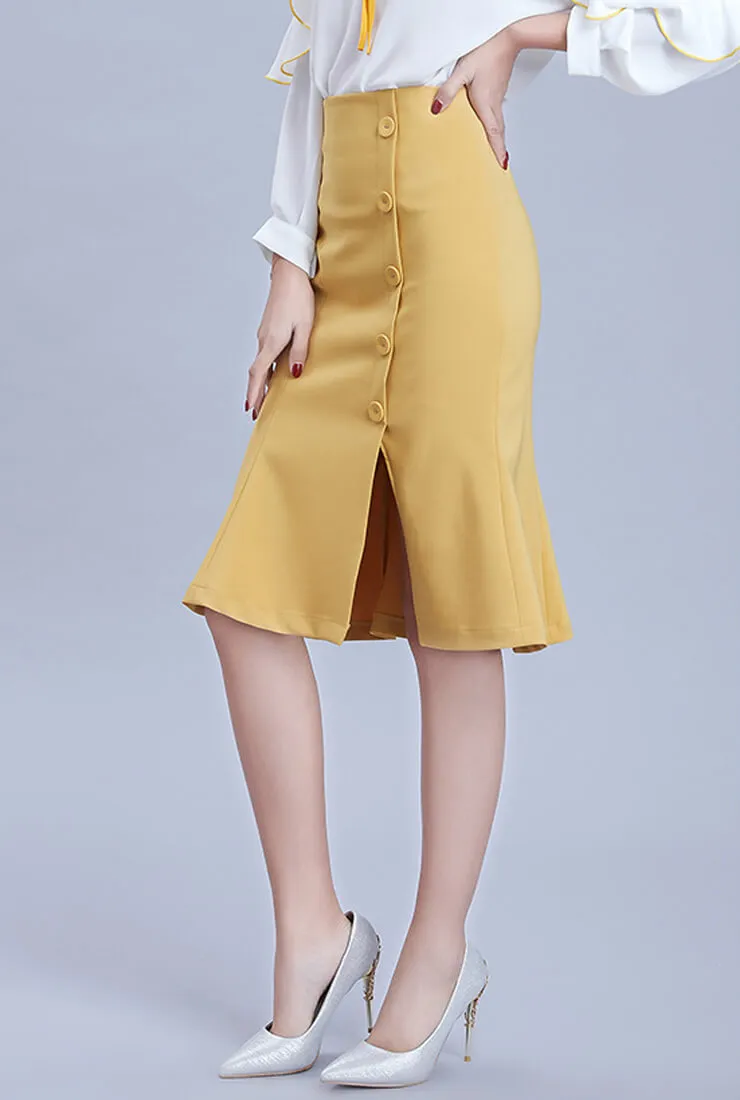 Solid Color Split Waist Slim Fishtail Midi Skirt