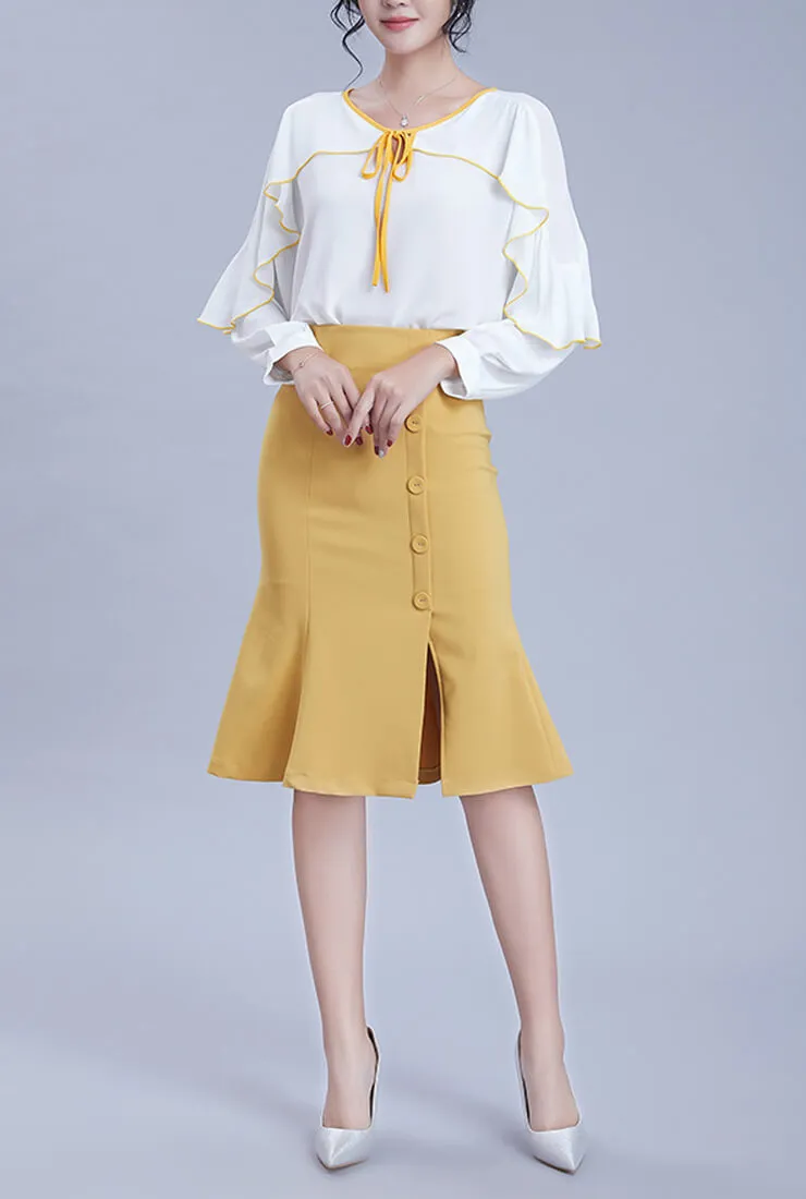 Solid Color Split Waist Slim Fishtail Midi Skirt
